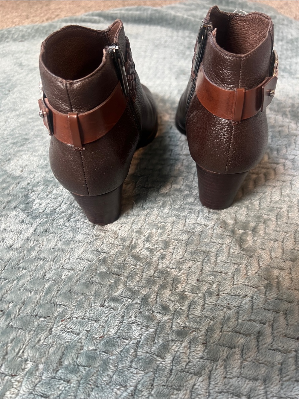 Brighton Dark Brown Leather Ankle Booties with Braided Strap - Picture 2 of 5